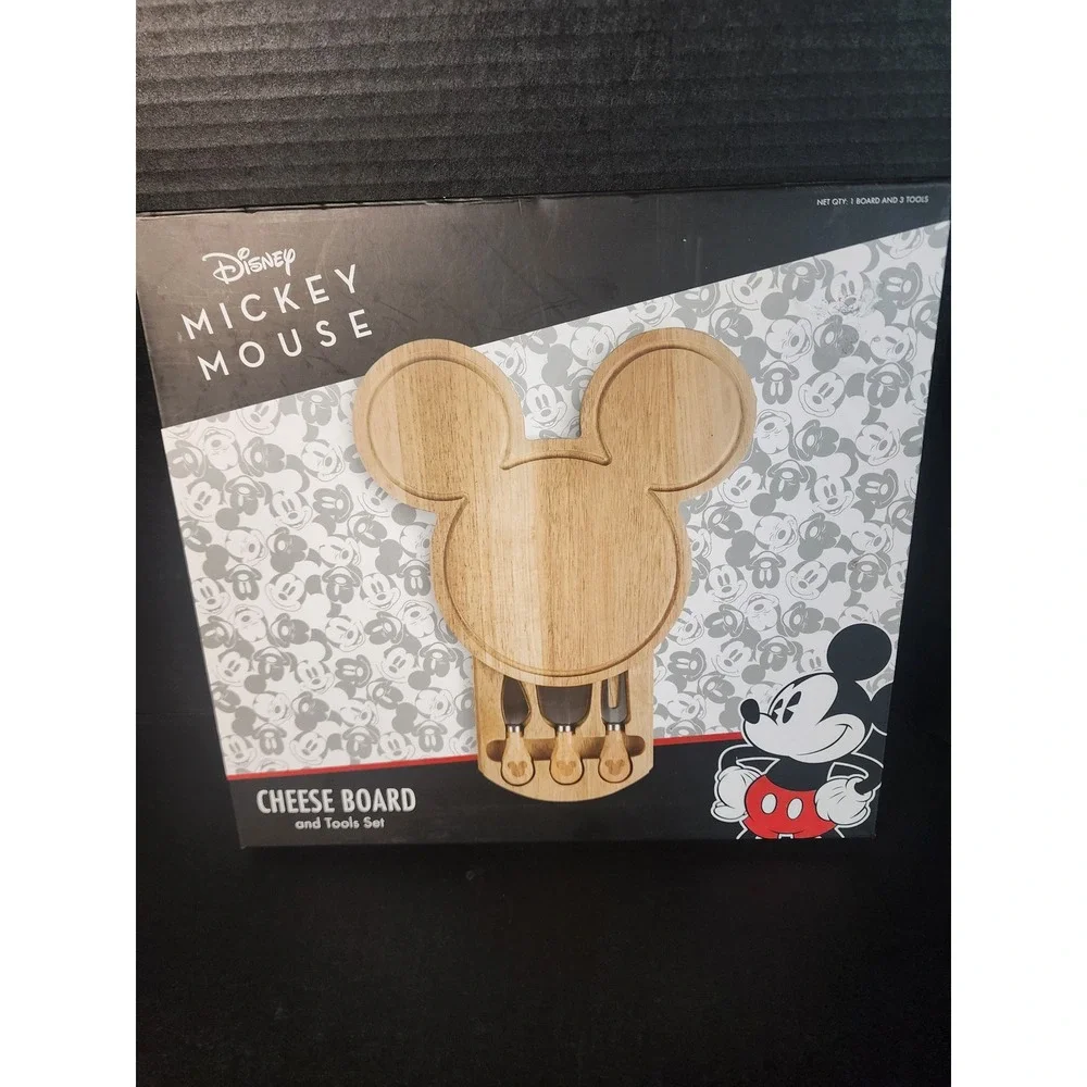 Disney Mickey Mouse Cheese Board and Tools Set Picnic Time Wooden Charcuterie